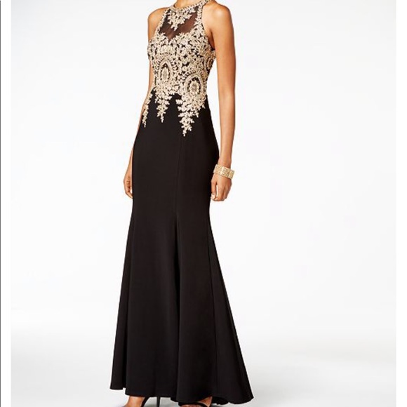 BLACK AND GOLD PROM DRESS - Picture 1 of 3